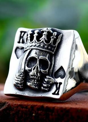 Мужское кольцо удачи король череп сталь 316l карта 19 размер вечное