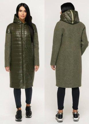 Пальто женское деми комби, шерсть букле cost олва, р. 56, украина1 фото