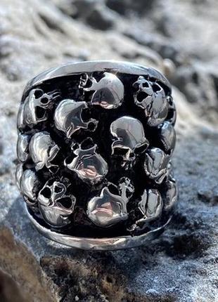 Мужское серебряное широкое кольцо 3d черепа винтаж 26 грамм 21 размер9 фото