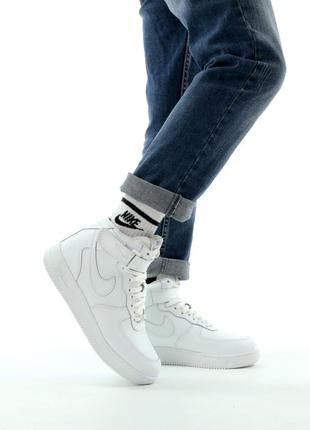 Зимові чоловічі кросівки nike air force 1 high white fur / форси білого кольору хутро