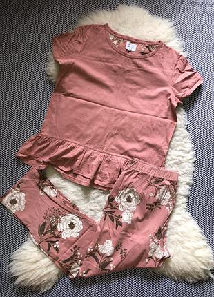 Пижама домашний костюм натуральный хлопковый цветочный принт