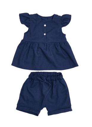 Набор для девочки twins linen (шорты, майка) лен 74р w-101-htl74-09, dark blue, синий