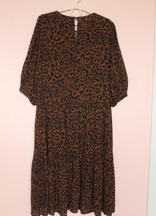 Леопардовое ярусное шикарное натуральное платье миди, платье в леопардовом принте 46-48 г.5 фото