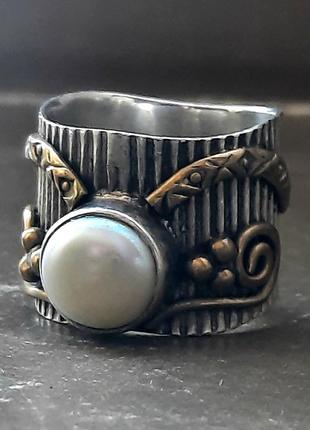 Дизайнерське старовинне неймовірно гарне красиве кільце  перстень срібло 925 латунь  справжня перлина ручна робота6 фото