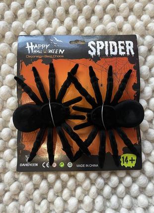 Паук 2 шт черный, тарантул, хэллоуин декор, пауки, паутина1 фото