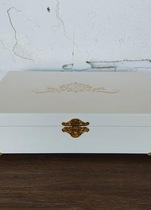 Шкатулка для украшений tm wooden organizer "golden-white slim+" белый jb014