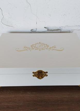 Шкатулка для украшений tm wooden organizer "golden-white slim+" белый jb014