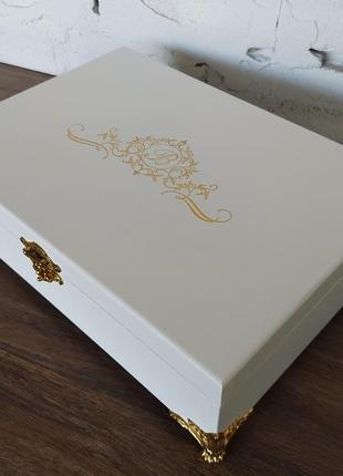 Шкатулка для украшений tm wooden organizer "golden-white slim+" белый jb014