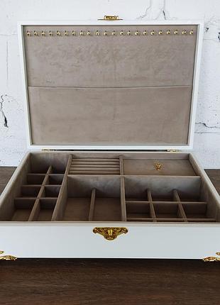 Шкатулка для украшений tm wooden organizer "golden-white slim+" белый jb014