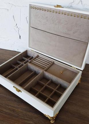 Шкатулка для украшений tm wooden organizer "golden-white slim+" белый jb014