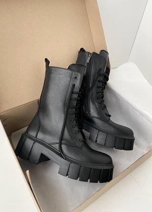 Натуральные кожаные черные демисезонные и зимние ботинки - берцы4 фото