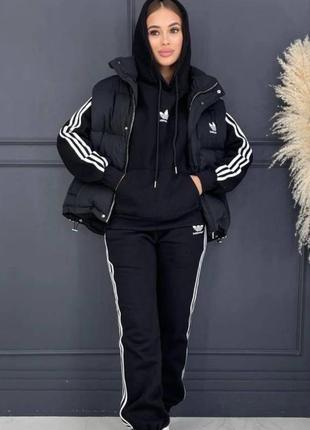 Костюм спортивный в стиле balenciaga &amp; adidas 3в1 худи с капюшоном жилетка черный