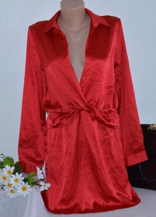 Брендовое красное миди платье рубашка prettylittlething этикетка4 фото