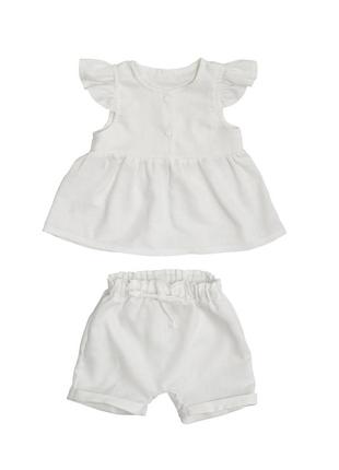 Набір для дівчинки twins linen (шорти, майка) льон 68р w-101-htl68-01, white, білий