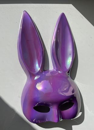 Маска кролика перламутр фиолетовая, зайка, зайчик, зайца, хэллоуин, костюм, аксессуар2 фото