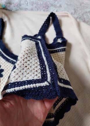 Женский винтажный французский камзол без рукавов, вязаный крючком, винтажный вязаный цветочный укороченный топ,shein(размер 38-40)10 фото