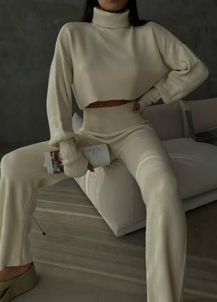 Жіночий білий стильний костюм двійка 🔥 светр + брюки 2023