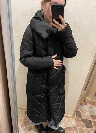 Пуховик теплый куртка зимняя дута длинная макси черный5 фото