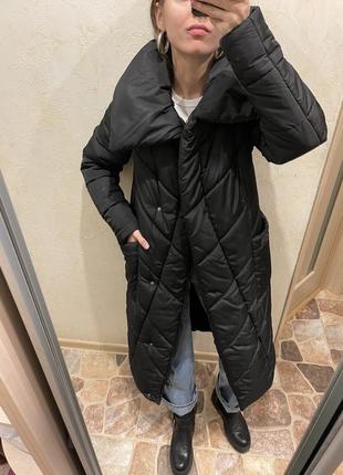 Пуховик теплый куртка зимняя дута длинная макси черный1 фото