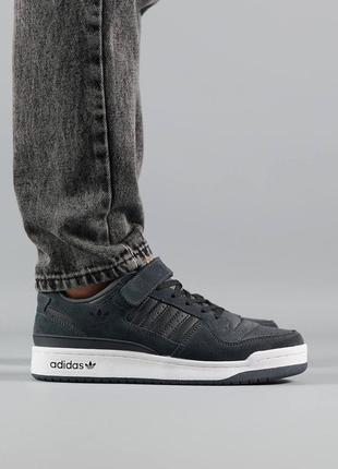 Демісезонні чоловічі замшеві темно сірі кросівки в стилі adidas forum 84 low 🆕 адідас2 фото