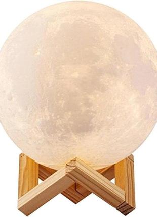 Світильник-нічник 3d шар місяць moon lamp на дерев'яній підставці 15 см - 1541с1 фото