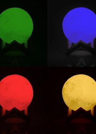 Світильник-нічник 3d шар місяць moon lamp на дерев'яній підставці 15 см - 1541с4 фото