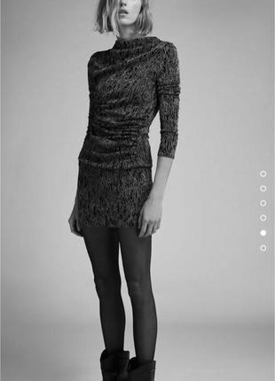 Короткое платье с нитью металлик блестящее платье под горло из новой коллекции zara размер s3 фото