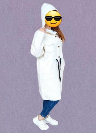 Пальто длинное с капюшоном, экомех1 фото