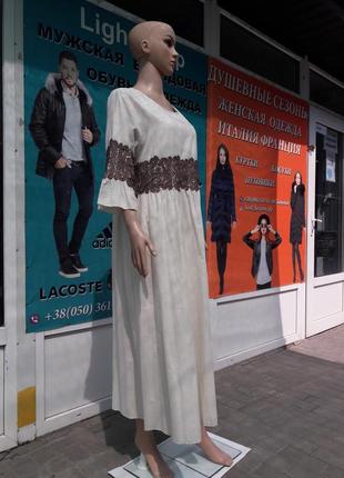 Шикарное льняное платье с кружевной отделкой lazor fashion.2 фото