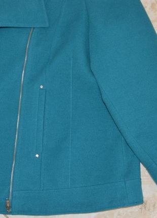 Брендовое бирюзовое пальто косуха на молнии с карманами wardrobe большой размер этикетка6 фото
