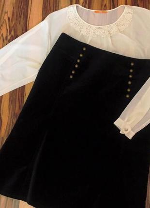 Шикарная бархатная юбка-годе "hugo boss" черного цвета3 фото