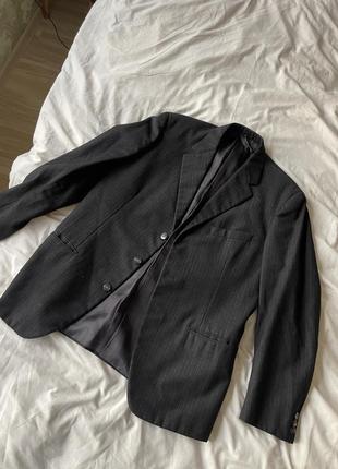 Пиджак теплый шерстяной темно-серый жакет винтажный10 фото