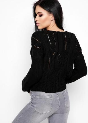 Черный женский свитер 42-46р трикотаж, мягкий свитер с узором3 фото