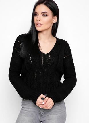 Черный женский свитер 42-46р трикотаж, мягкий свитер с узором5 фото