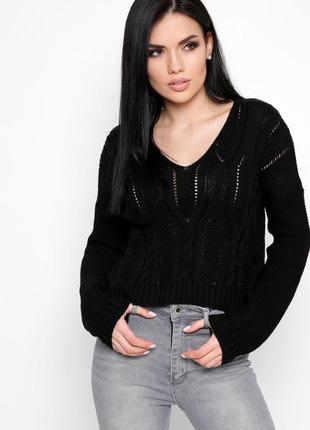 Черный женский свитер 42-46р трикотаж, мягкий свитер с узором4 фото