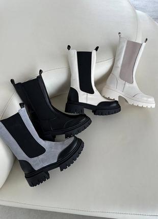 Натуральные кожаные и замшевые зимние высокие ботинки - челси1 фото