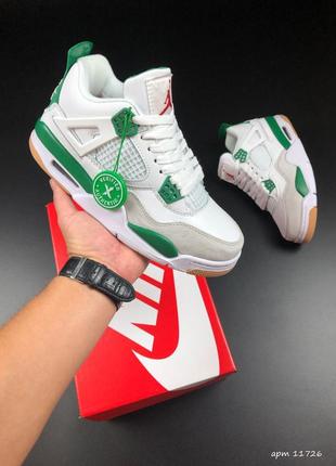 Женские кроссовки nike air jordan 4 retro white green grey