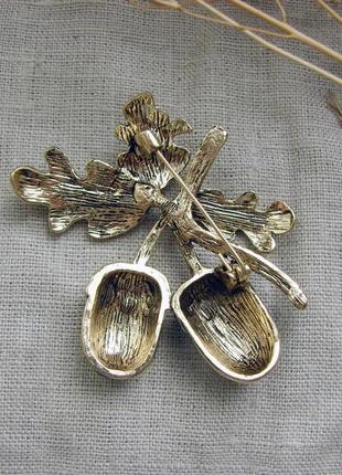 Благородна брошка жолуді брошка у вигляді дубового листя жолудів. колір бронза античне золото4 фото