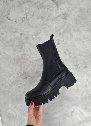 Распродажа натуральные кожаные черные зимние ботинки - челси внутри набивной мех