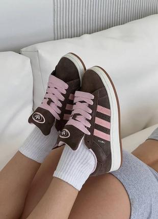 Женские кроссовки adidas campus 00s brown/pink адидас кампус