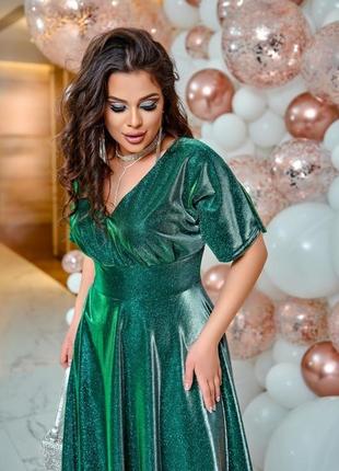 50-64р длинное платье вечернее короткий рукав батал большие размеры серебро-хамелеон, электрик, зеленый6 фото