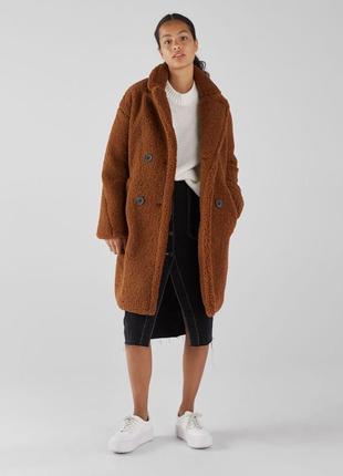 Bershka teddy coat коричнева пальто шубка3 фото