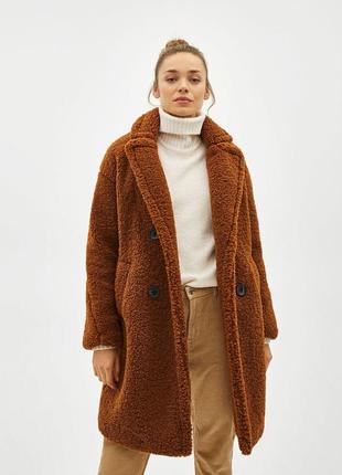 Bershka teddy coat коричнева пальто шубка