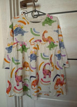 Трикотажное нарядное платье тонкое с длинным рукавом с динозаврами next некст для девочки 4-5 лет3 фото