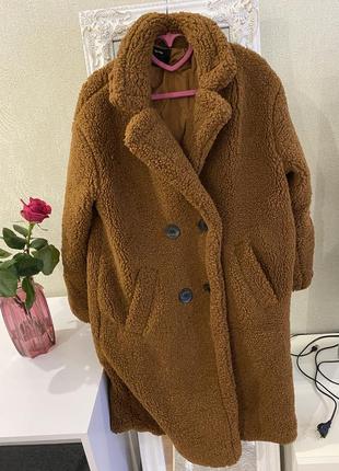 Bershka teddy coat коричнева пальто шубка5 фото