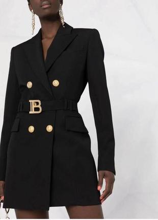 Платье жакет в стиле balmain черное белое с пуговицами1 фото