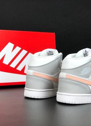 Зимние женские кроссовки nike air jordan 1 retro white grey pink fur мех4 фото