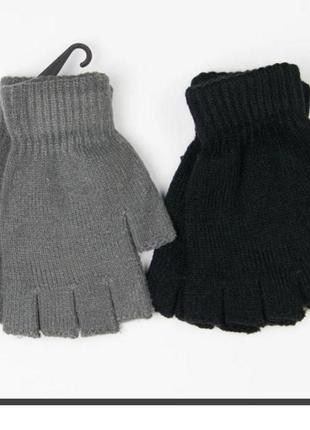 Чорні в'язані мітенки, перчатки без пальців