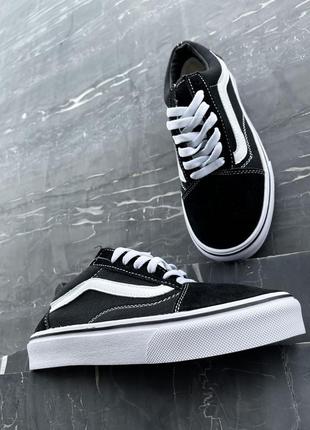 Кеди жіночі / чоловічі чорні з шкіри vans old skool black white5 фото