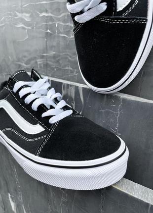 Кеди жіночі / чоловічі чорні з шкіри vans old skool black white7 фото